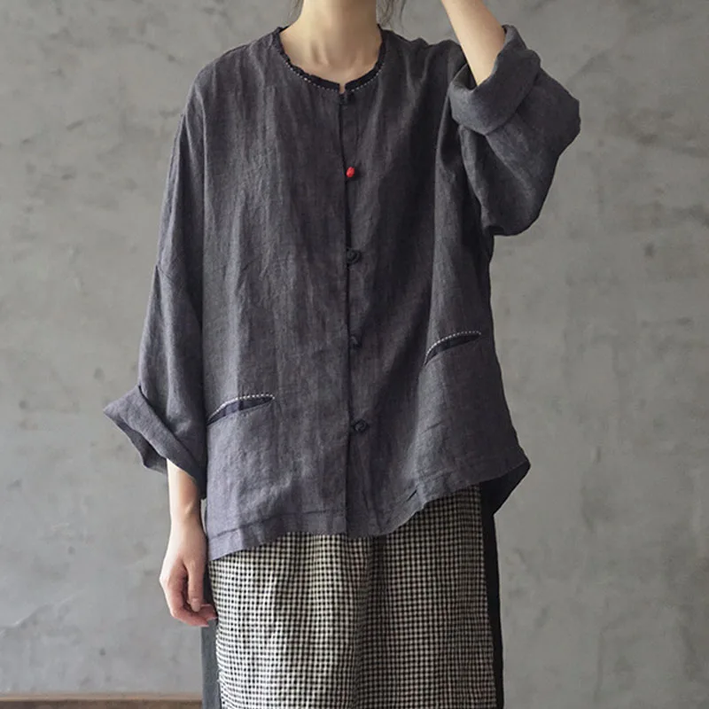 Новый хлопковый льняной кардиган с длинными рукавами и пуговицами Женский Топ 2019