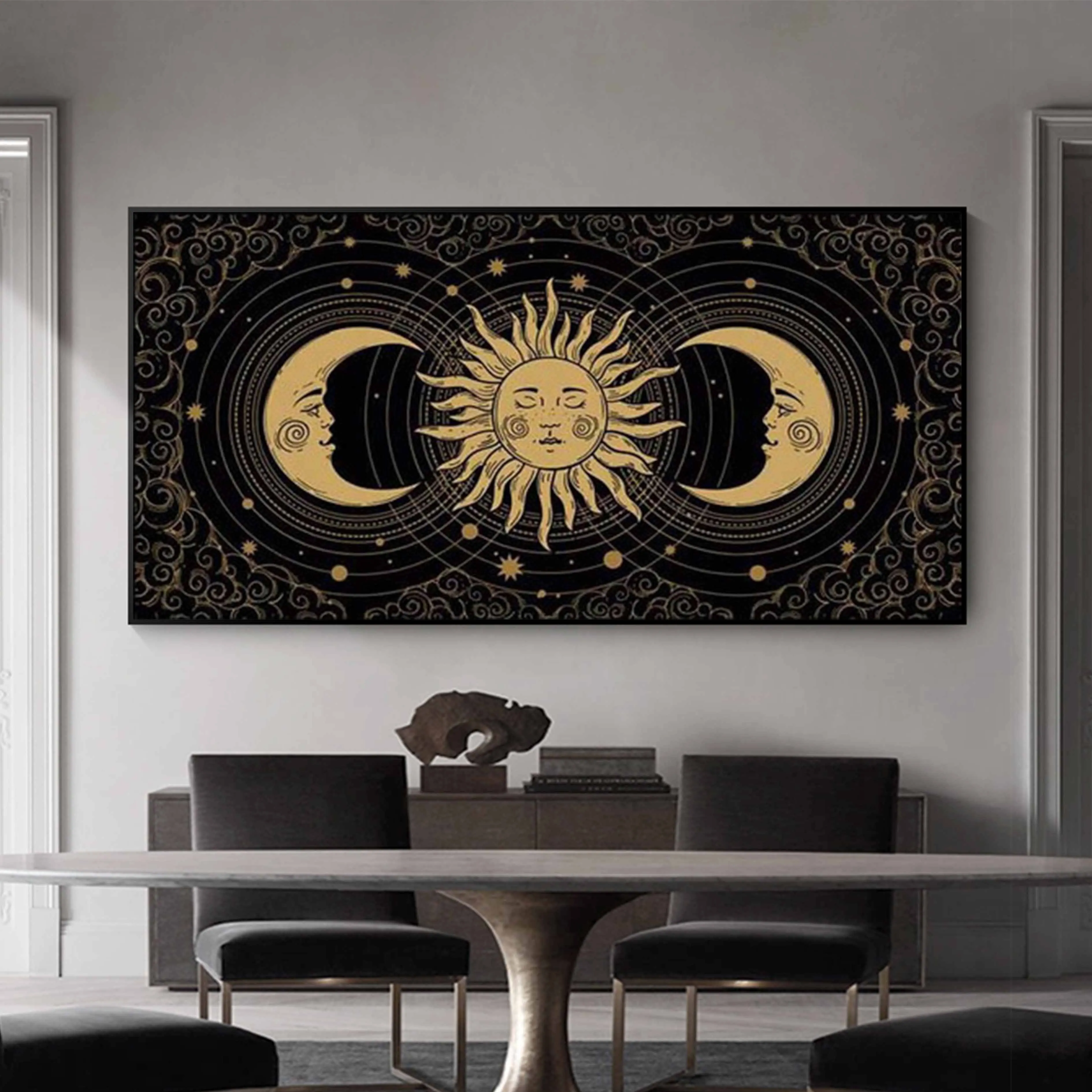 

Abstract Universe Golden Moon Sun Clouds Canvas Painting Posters And Prints Tarot Wall Art Pictures For Living Room Decor Gifts