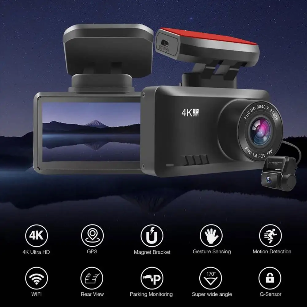 구매 대시 캠 4k 자동차 레코더 울트라 클리어 2160P 나이트 비전 비디오캠 G 센서 와이파이 무선 GPS 추적기 주차 모니터 DVR 3 In 1