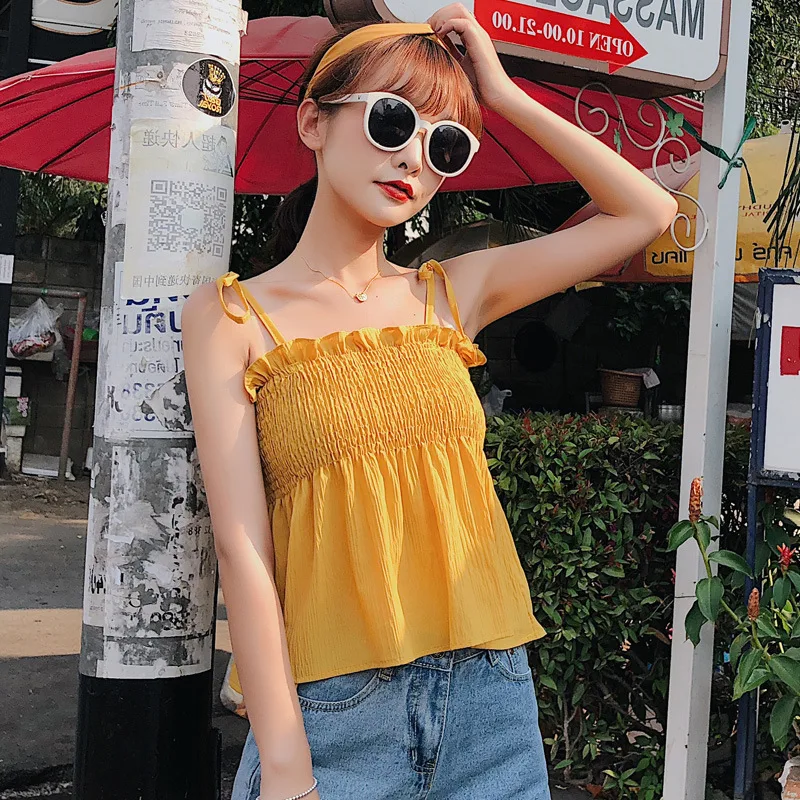 Хит продаж летний женский жилет модный без рукавов бретелек с оборками