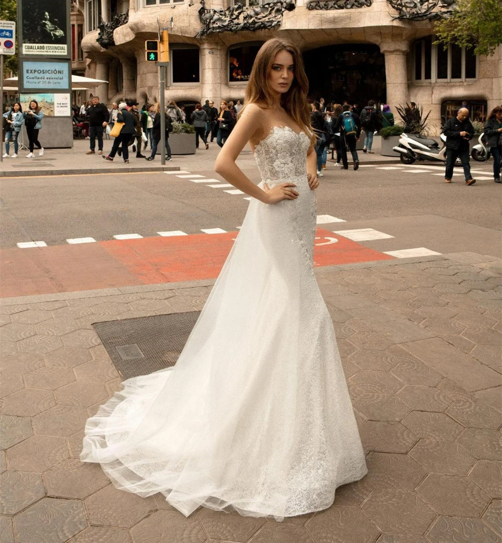 LORIE 2020 Lace Wedding Dresses Mermaid Bridal Gowns Illusio Back Button Princess Bride Dress Sleeveless Vintage Sweep Train | Свадьбы и