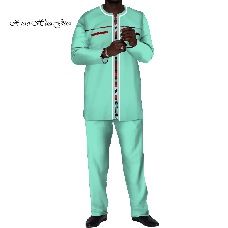 Мужской комплект из 2 предметов рубашка и брюки с Африканским восковым принтом в