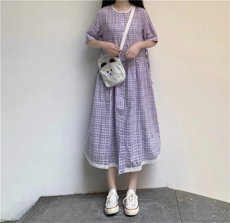 Летнее Хлопковое платье трапециевидной формы с О-образным вырезом и коротким