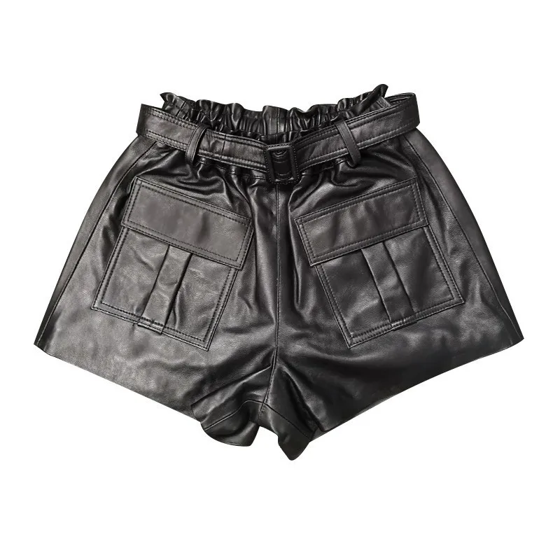 

Waist high coward big pocket women's loose sheep shorts Korean fashion belt real short leg big size 3XL