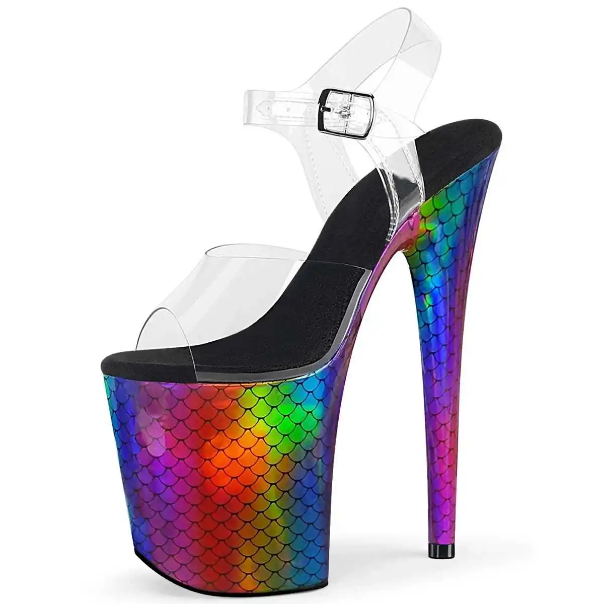 

20cm colorful Mermaid scale waterproof platform hattenko open toe pipe dance SANDALS show shoes