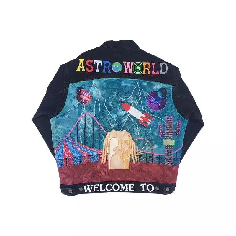 

New Travis Scott Astroworld Jacket Men Women 1:1 High-Quality Super complicated Denim Travis Scott Jacket