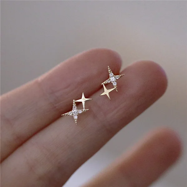 

Exquisite Fashion 14K Gold Micro Inlaid Diamonds Quadrangular Star Earrings Women Mini Earrings Simple Anniversary Gift Jewelry