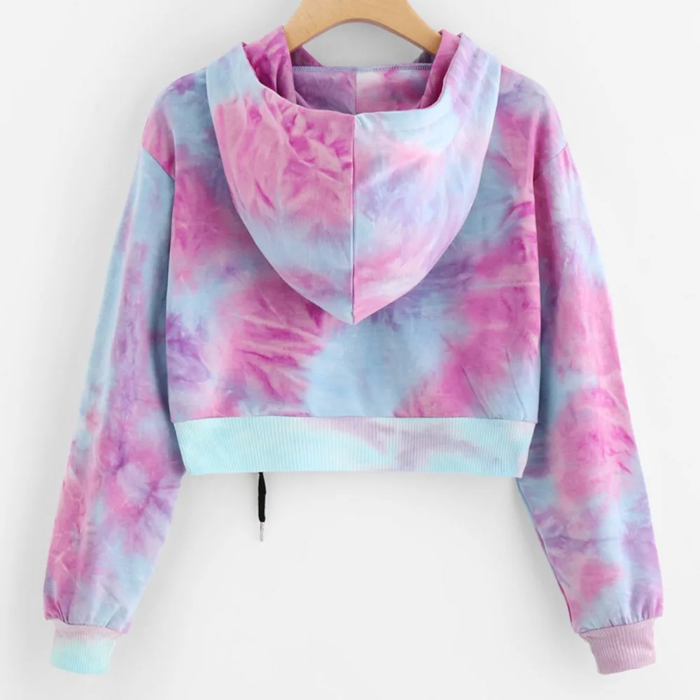 

WOMAIL Stylish Gradient Tie-dye Long Sleeve Short Hoodies Female sweatshirt Pullovers Streetwear Pullover Hoodie Sweatshirts