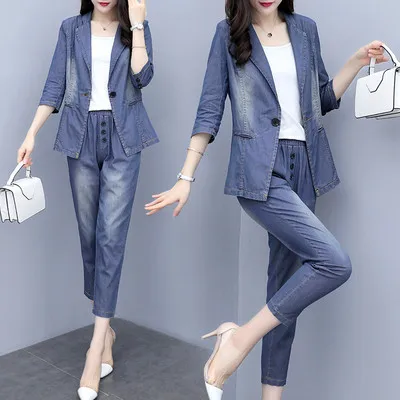 2019 весенне-летние новые женские штаны из двух частей джинсовый маленький костюм