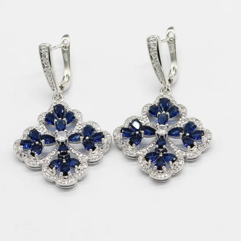 Женские серебряные Ювелирные наборы 2 цвета белый темно-синий серьги кольцо