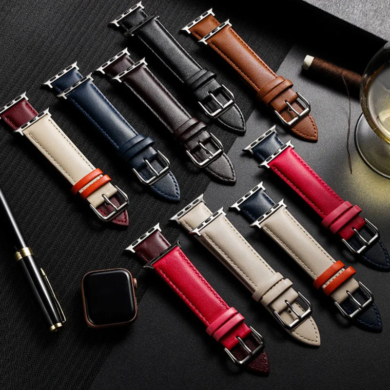 Ремешок кожаный для Apple Watch Band браслет Iwatch 5 6 Series 3 4 SE 44 мм 40 38 42 аксессуары наручных
