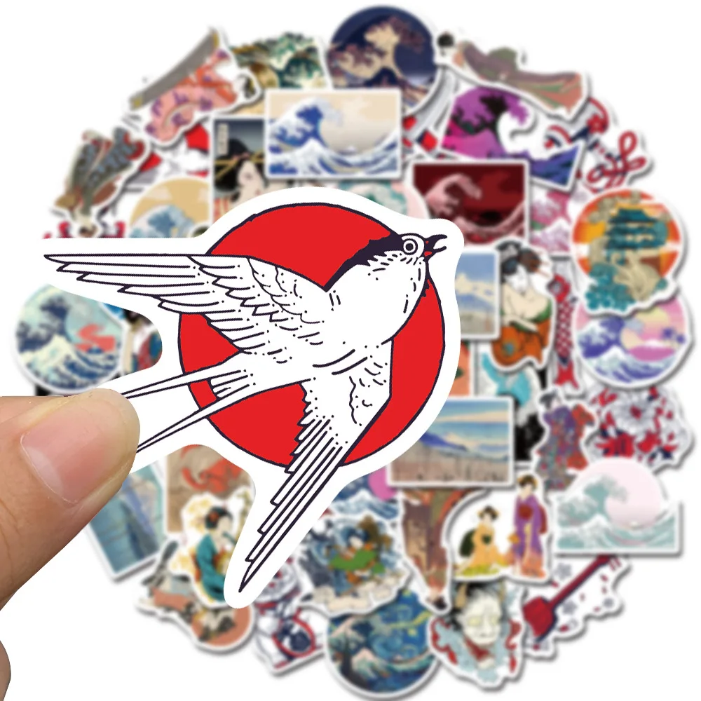 

10/30/50PCS Japanese art ocean wave notebook suitcase skateboard water cup sticker waterproof graffiti decoration wholesale