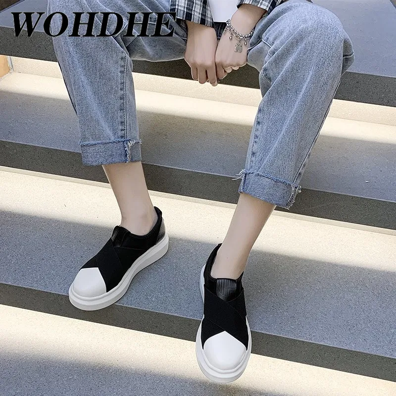 

WOHDHE Casual Shoes Female Ladies Slip on Flats Vulcanized Shoes Stretch Fabric Sneakers Women Shoes Woman Flat Platform Shoes F