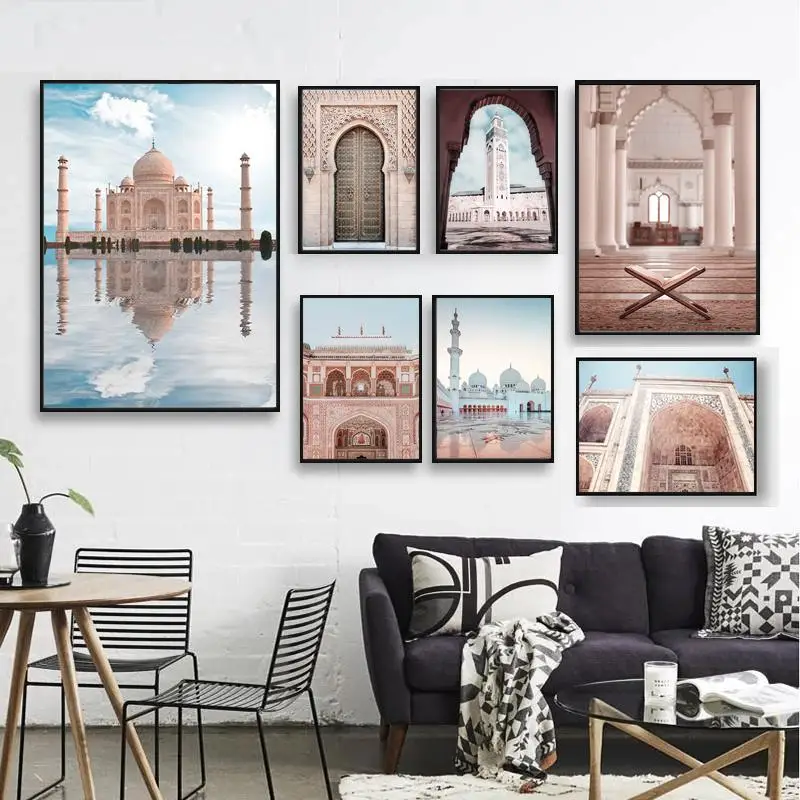 

Canvas Painting Islamic Muslim Mosque Temple Architecture Scenery Blue Sky Modern Posters and Prints Wall Art Living Room Decor
