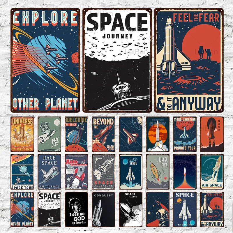 

Spacecraft Universe Metal Tin Sign Rocket Space Vintage Plaque Retro Art Poster Iron Plate for Bar Club Man Cave Wall Decoration