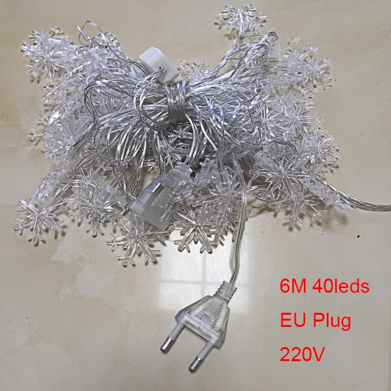 6m 40leds EU 220V Сказочный светильник s светодиодный Декоративный Рождественский светильник s наружная домашняя гирлянда Праздничные рождественские вечерние гирлянды на День святого Валентина декоративный Снежный светильник - Испускаемый цвет: 6m 40leds EU 220V