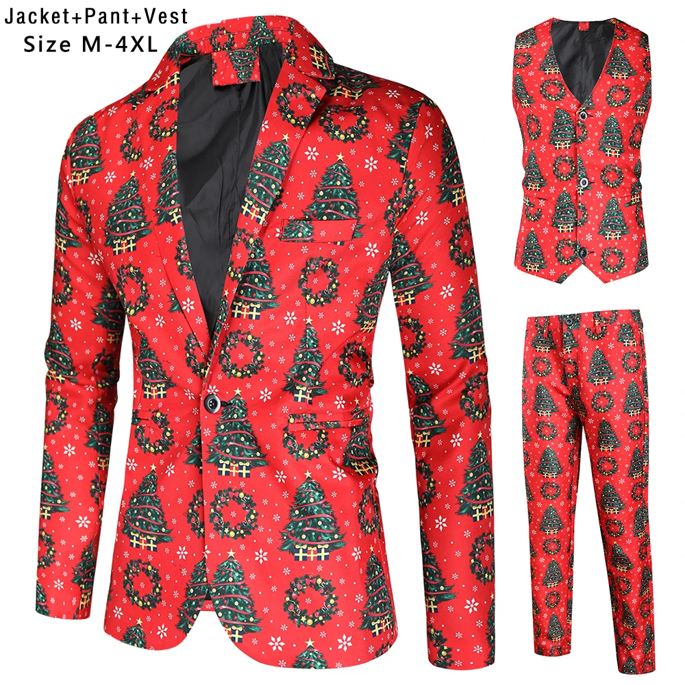 

2021 autumn/winter new casual suit Christmas 3D printed suit trousers set 3 pieces