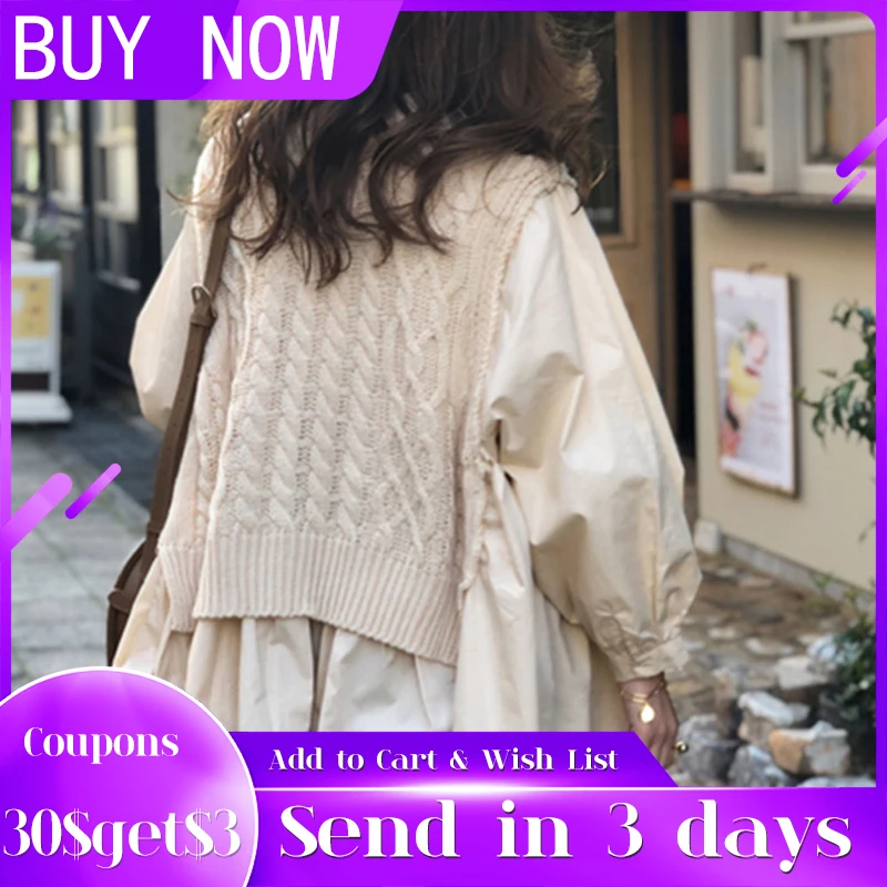 Sweater Woman 2021 Kuzuwata Knit Tops Fake Two-piece Long Sleeve Casual Loose Plain Female Pullover Jumper Korea Women Clothing | Женская