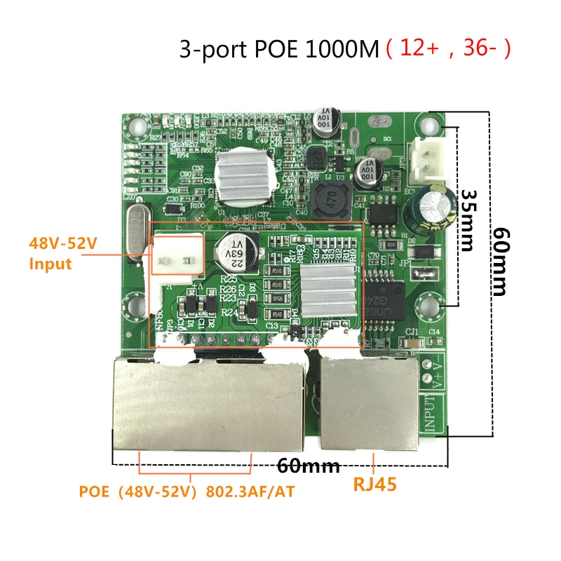 3-портовый гигабитный модуль коммутатора poe 48 в 2 а 96 Вт-144 Вт контактный порт 10/100/1000