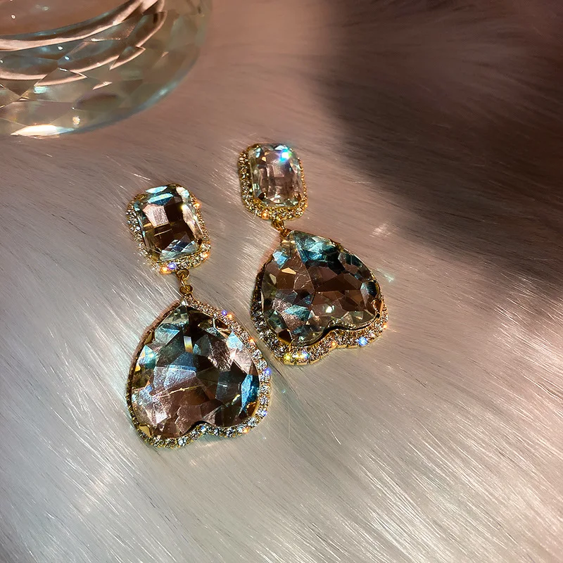 

European and American Fashion Women's Accessories Simple Exaggerated Rhinestones Love Dangle Earrings Trendy Female Jewelry