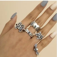 2022 cute creative peach heart hollow butterfly antique silver knuckle ring five piece set woman rings korean fashion gothic