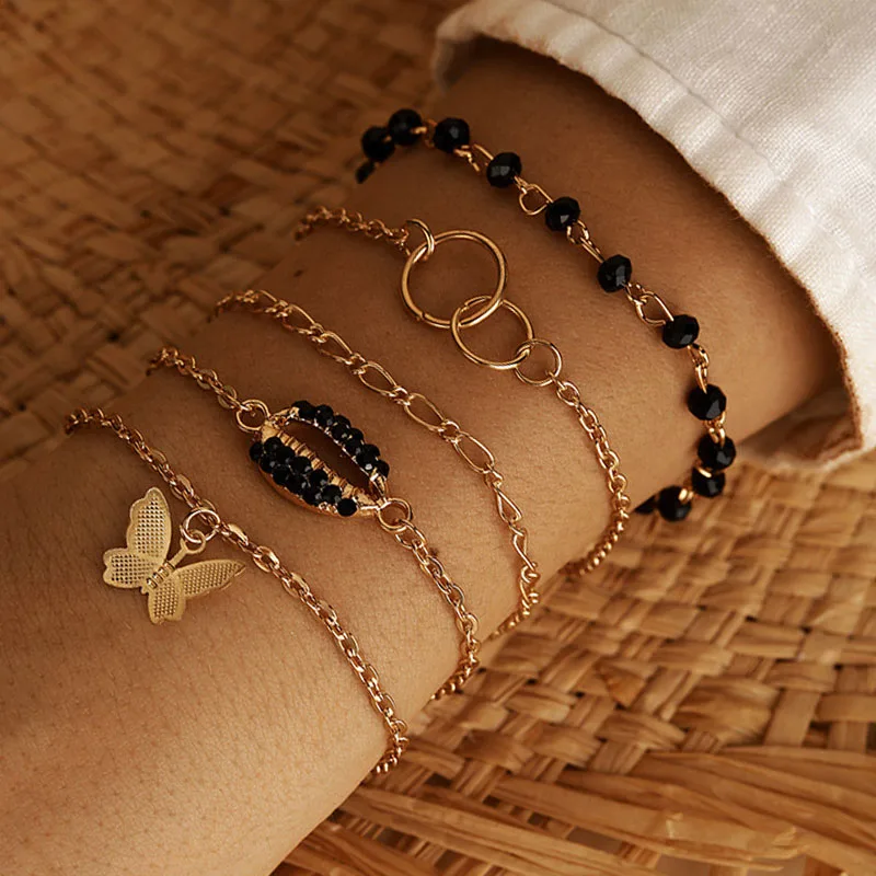 

5 pcs/set Gold Color Link Chain Butterfly Charm Bracelets for Women Sea Shell Charm Braclets Boho Fashion Women's Bracelets New