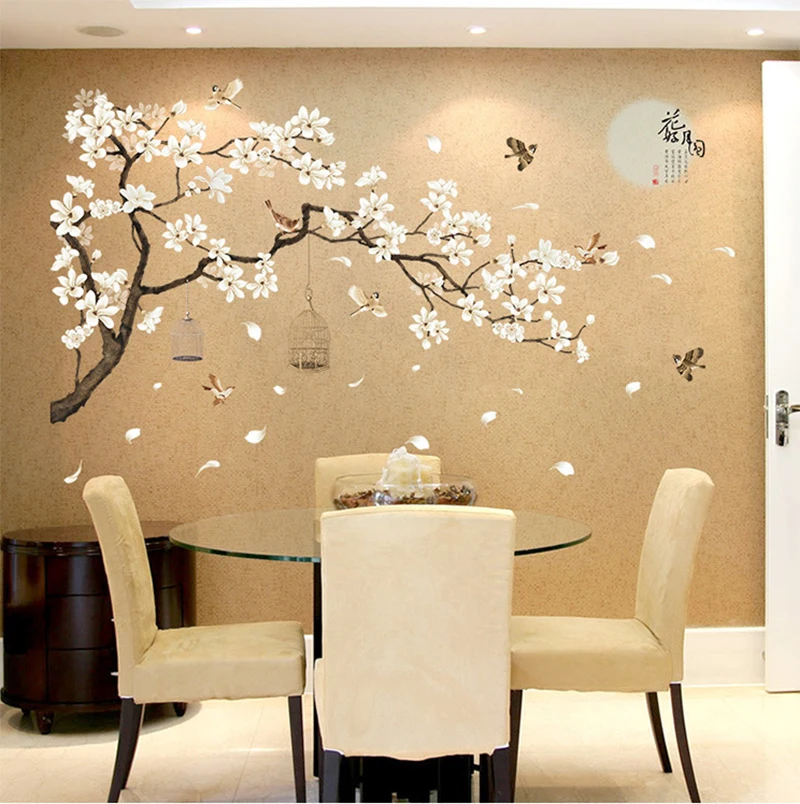 187*128cm Big Size Tree Wall Stickers Birds Flower Home Decor wallpapers for Living Room Bedroom DIY Vinyl Rooms Decoration