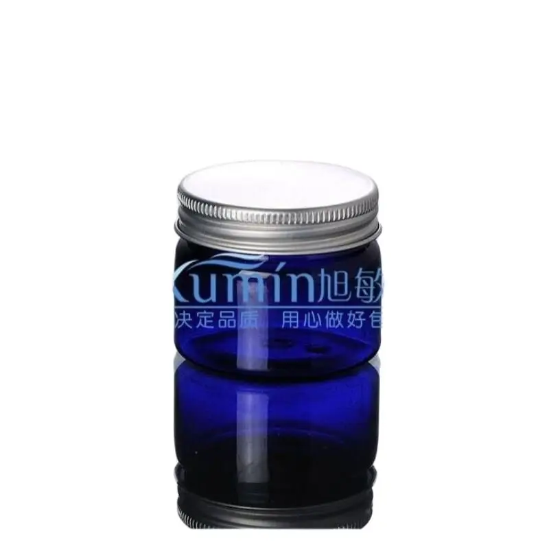 50ml blue PET jar, Pill Container Plastic Medicine Box with silver aluminum Cover, 50g cream Jar Food Grade Material PET Jar