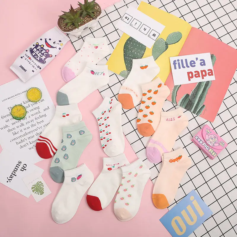 Sfree 6Pairs Lovely Japanese Summer Thin Breathable College Wind Sweet Girl Joker Personality Boat Socks