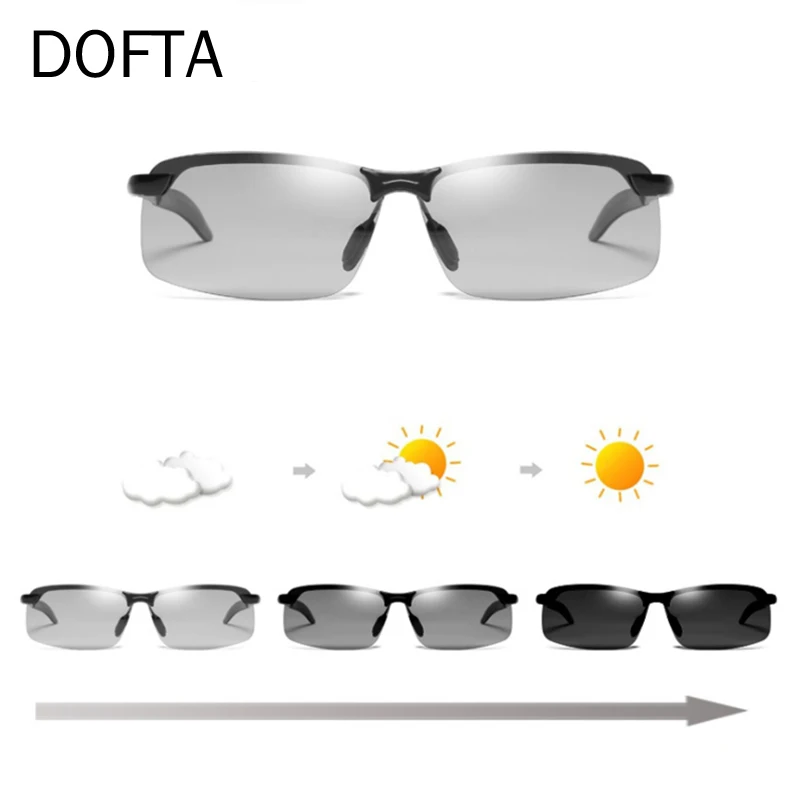 

Солнцезащитные очки DOFTA мужские фотохромные, поляризационные темные очки-хамелеоны для вождения, квадратные, без оправы