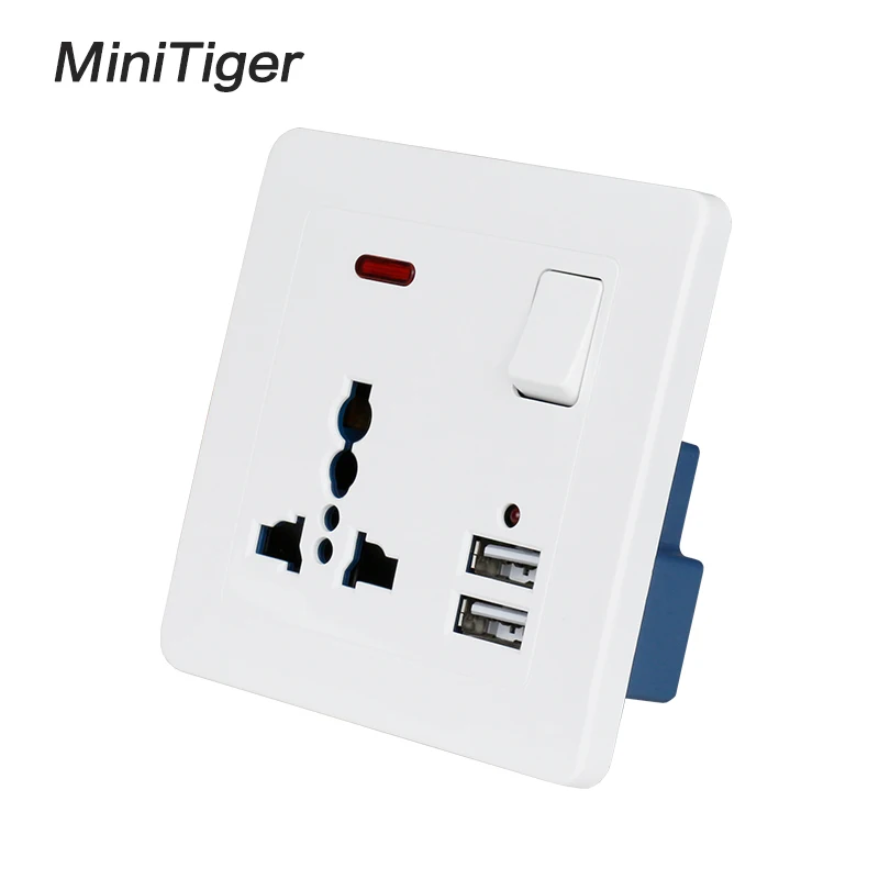 Настенная розетка Minitiger 13 А универсальная с 3 отверстиями 2 1 двойной usb-порт для