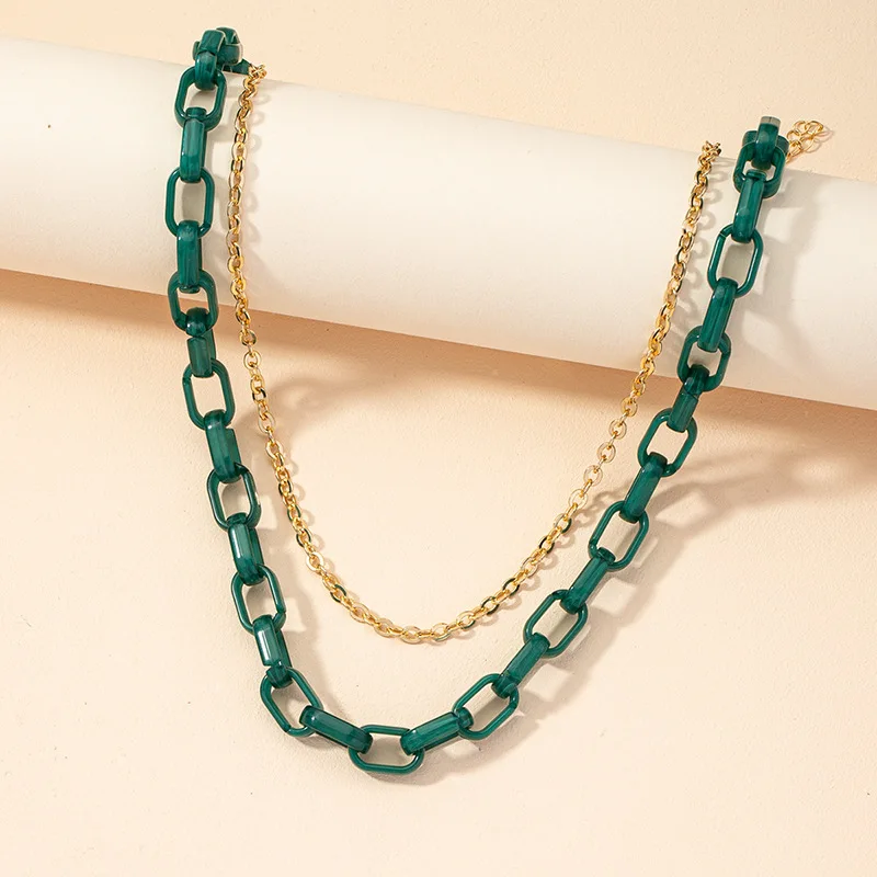 

Ins Green Coated Double Layers Chain Choker Necklaces Trendy Korean Fashion Women Party Jewelry