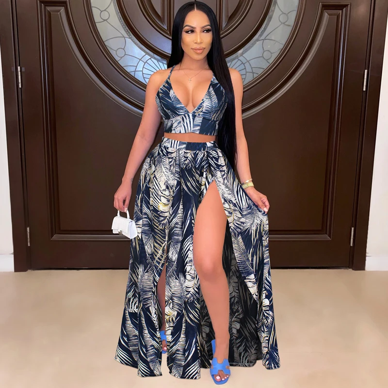 

Swimsuit Women 2021 Plus Sizes Beach Cover Up Summer Suit For Clothes Hot Full Skirt Dress Sexy Sling Vest Print Two Piece