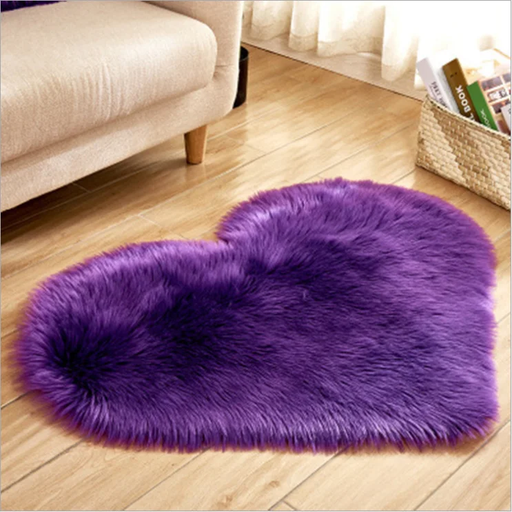 

Heart Rug Carpet Shaped Wool Imitation Sheepskin Rugs Faux Fur Non Slip Bedroom Shaggy Carpet Mats Room Decor Furry Mats