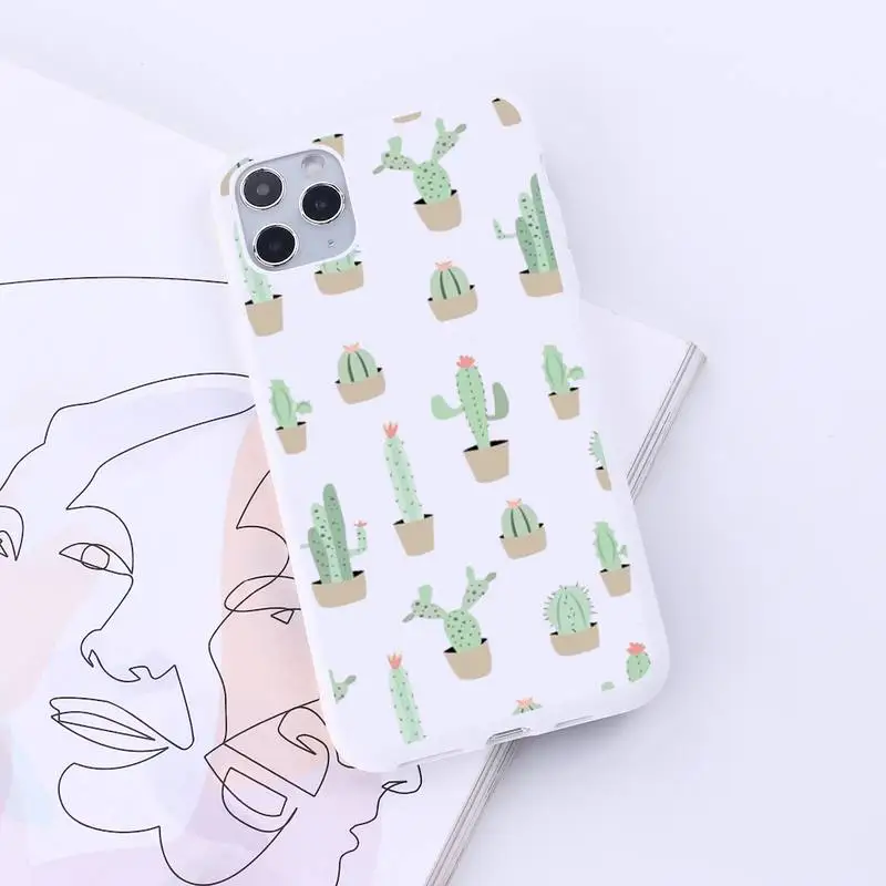 

Cute plant cortoon cactus Phone Case Candy Color for iPhone 6 7 8 11 12 s mini pro X XS XR MAX Plus