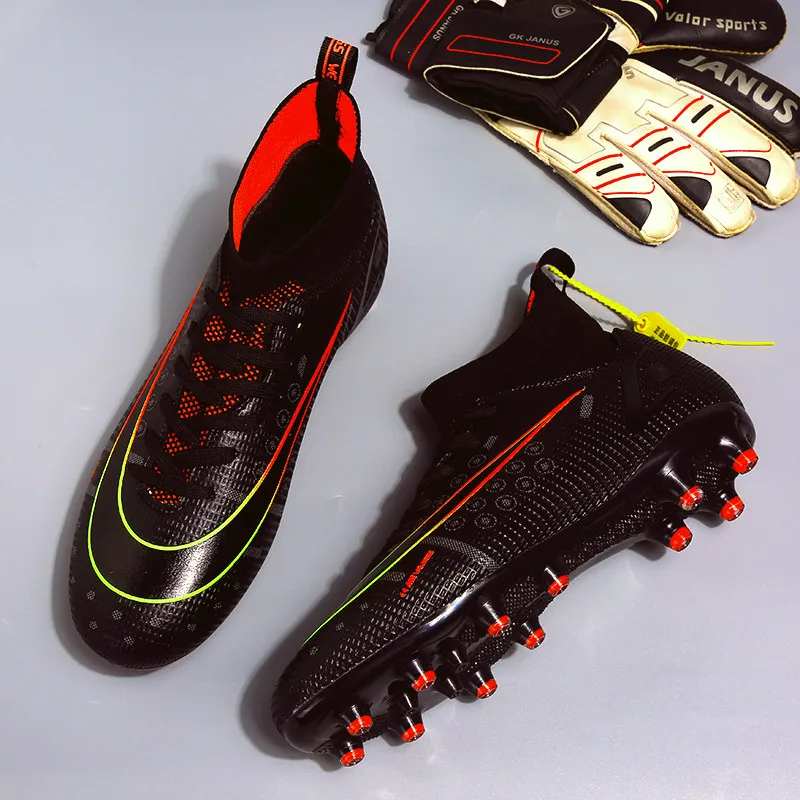 

Men's Sliver Black High Ankle AG/FG Sole Outdoor Cleats Football Boots Shoes Soccer Cleats Women Soccer Cleats Training Football