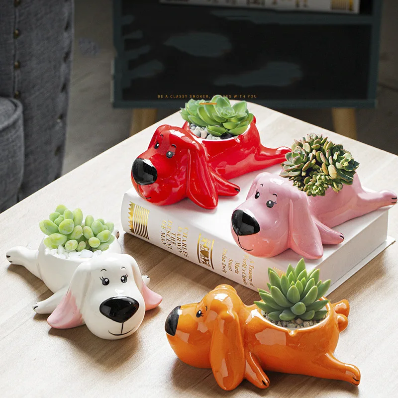 

Cute Dog FlowerPot Cartoon Ceramics Large Caliber Balcony Succulent Plants Bonsai Pots home ashtray Decoration