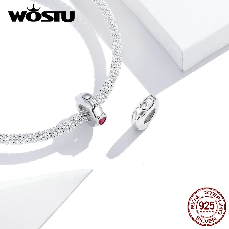 WOSTU Pink Heart Spacer Silicone Stopper 925 Sterling Silver Bead Charm Fit Original Bracelet DIY Jewelry Accessories FNC217 | Украшения и
