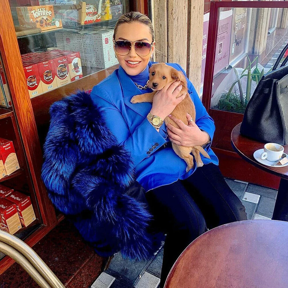 Fashion Women Real Silver Fox Fur Jacket Stand Collar Winter New Woman Whole Skin Genuine Silver Fox Fur Coats Natural Overcoats