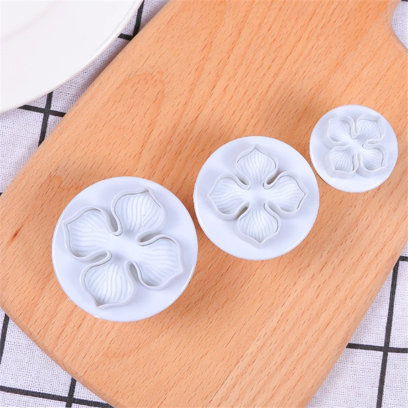 

3Pcs/Set Plastic Flower Fondant Cake Decorating Tools Sugar Craft Plunger Cutter Baking Cookies Embossing Spring Mold Kitchen