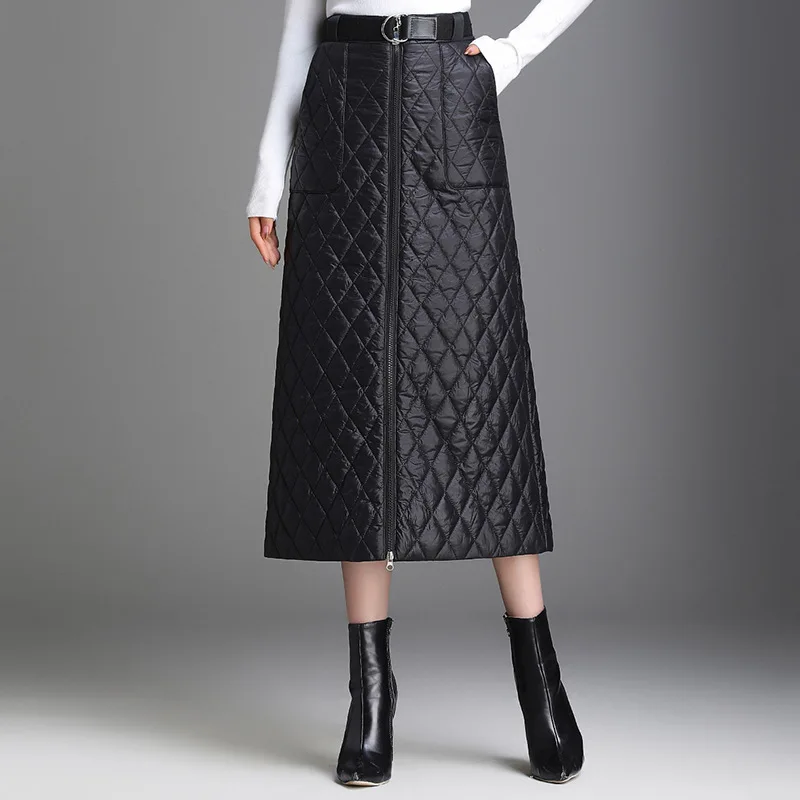 Юбка трапециевидная Женская на молнии с завышенной талией зимняя размера плюс |