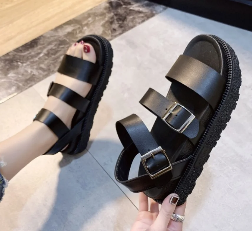 

Summer shoes woman Flat Platform Sandals Women Soft Leather Casual Open Toe Gladiator wedges Women Shoes