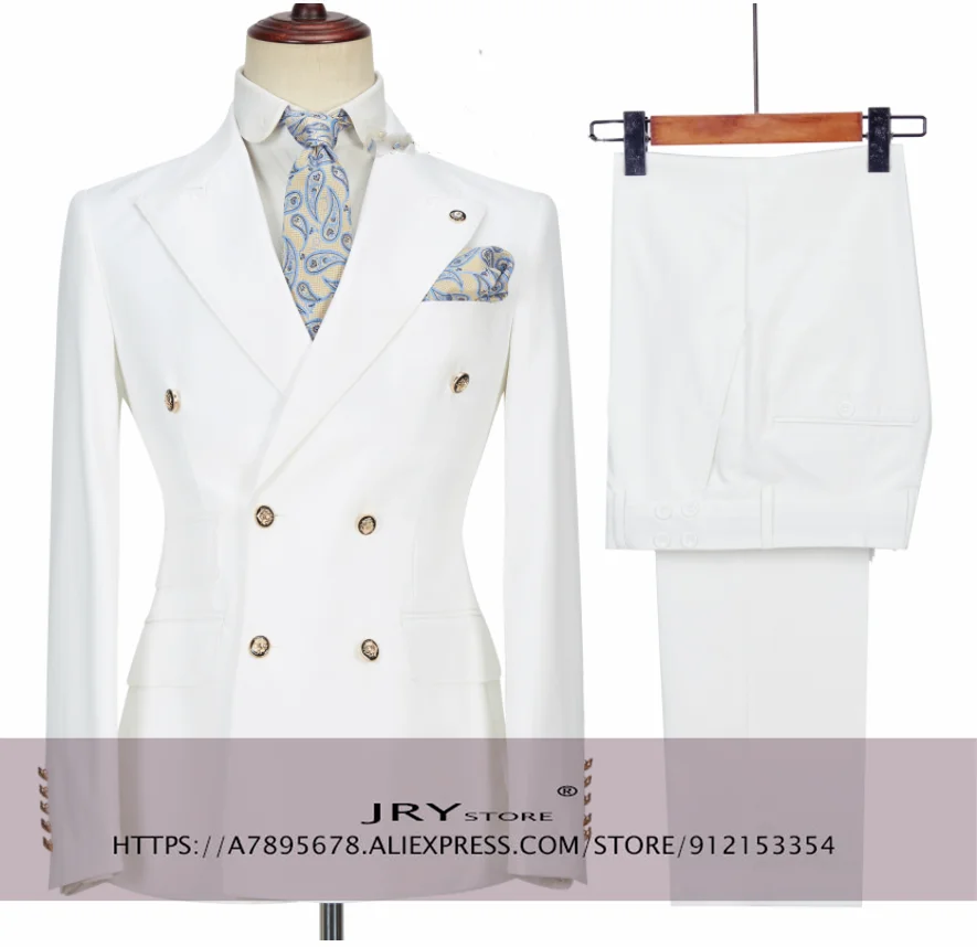 Men's Suit 2-Piece Lapel Double Breasted Wedding Groom Tuxedo Business Slim Fit Blazer + Pants