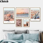 Городской морской закат настенные картины для спальни пейзаж розовая стена искусство на холсте скандинавский Декор для гостиной домашние плакаты и принты