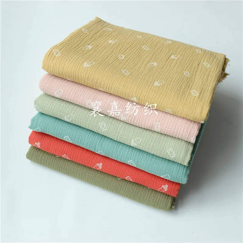 

All-Cotton Fabric Double-Layer Cotton Crepe Seersucker Children's Cartoon Fabric
