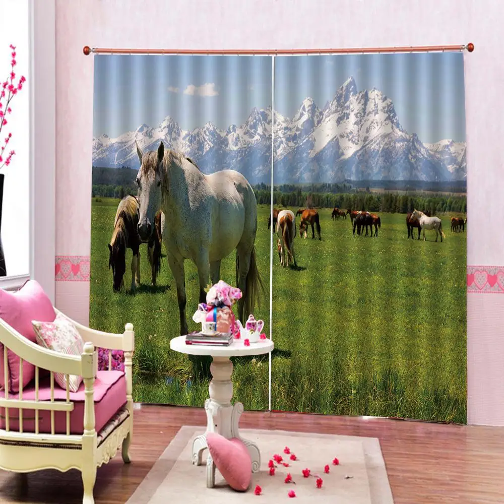 

Animal Curtains Horse breeding field Competition Sports Venue Greenery Curtains For Living room bedroom Drapes home Decor