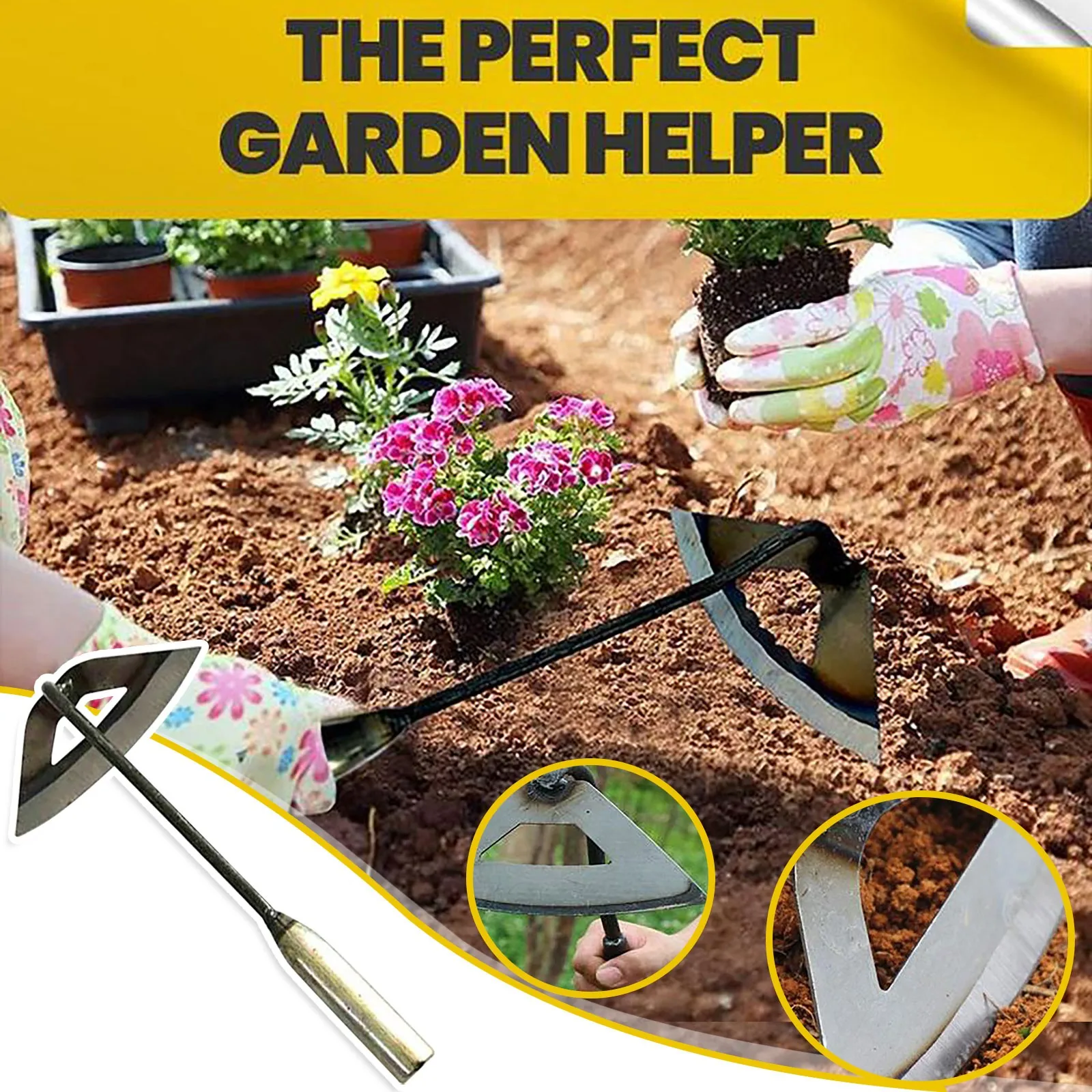 

Steel Hardened Hollow Hoe Handheld Weeding Rake Planting Vegetable Farm Garden Tools Agriculture Tool Weeding Accessories