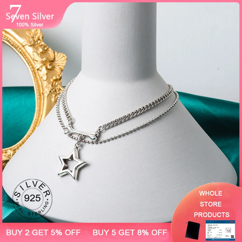 

Real 925 Sterling Silver Geometric star double Choker Necklace For Fashion Women Minimalist Fine Jewelry Cute Accessories gift