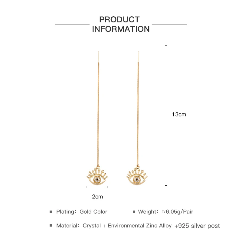 Женские серьги золотого цвета с длинной тонкой цепочкой уникальные кристаллами