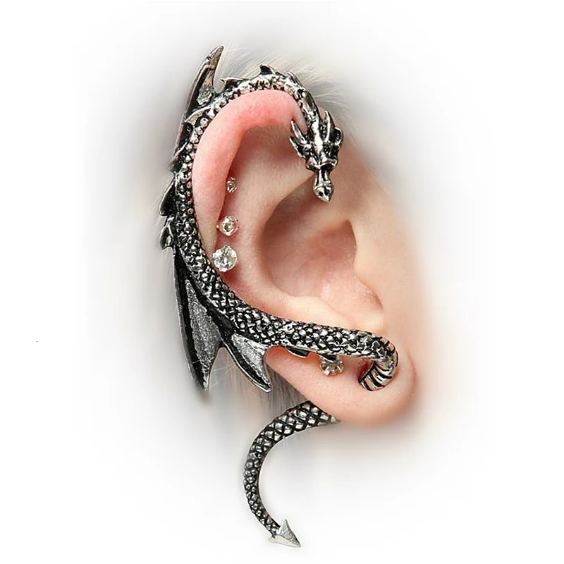 Vintage Punk Rock Dragon Cuff Earrings For Women Men Gothic Ear Wrap Retro Clip Earrings Piercing Fashion Jewelry Orecchini 1pcs